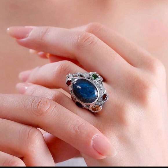 Karis Malagasy Labradorite, Multi Gemstone Celestial Garden Ring in Platinum Bon - Picture 1 of 16